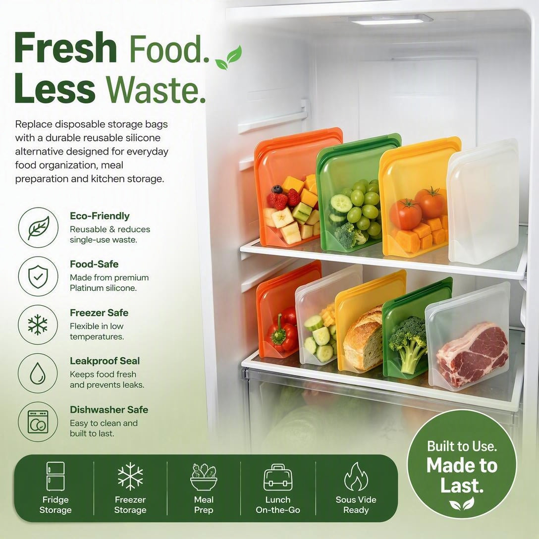 Food-Grade Reusable Silicone Kitchen Sealing Bags