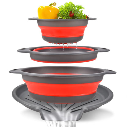 🥗 3-Piece Collapsible Colander Set – Self-Draining & Space-Saving Kitchen Strainers ✨