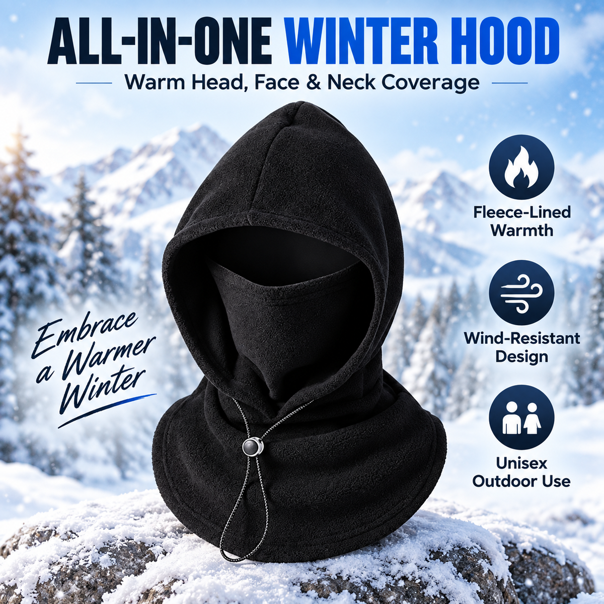 One‑Piece Winter Full Head Face Neck Cover With Drawstring Adjustable