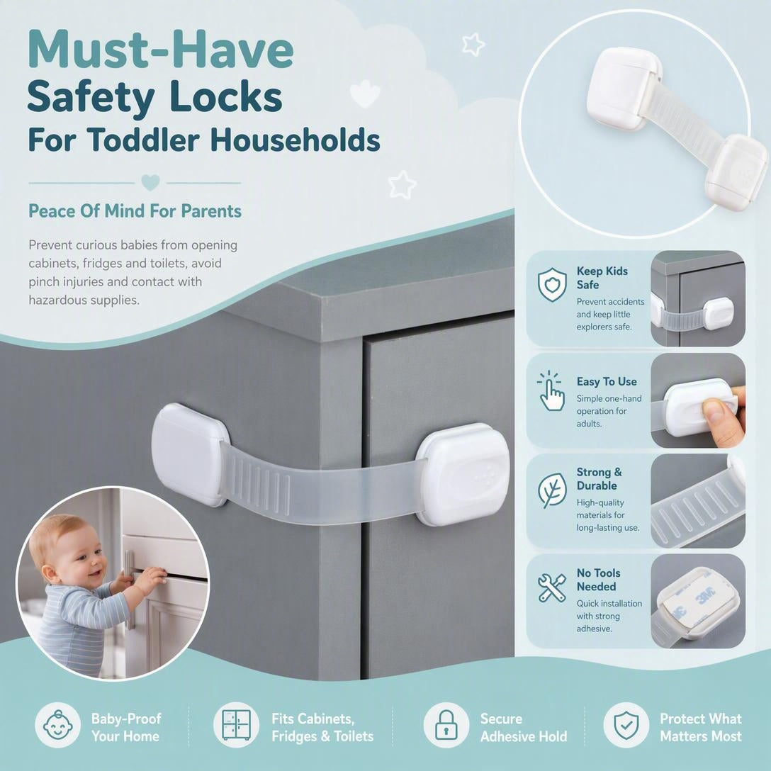 Baby Safety Cabinet Locks 0-3 Years Toddler Protection (6 Pack, Non-Toxic ABS & TPE)
