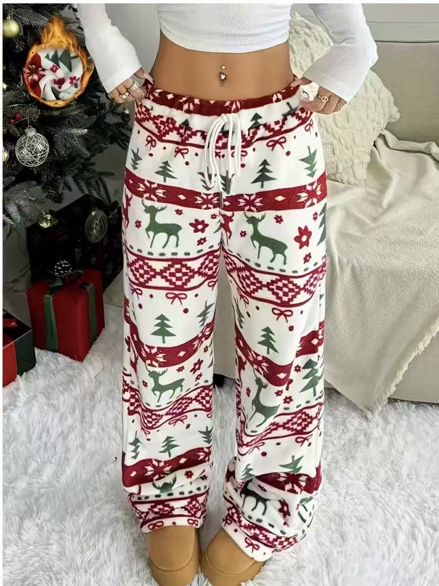 🎀 Cozy Fleece Plaid Lounge Pants | ☕ Soft Wide-Leg Winter Pajamas with Cute Bow Detail ❄️