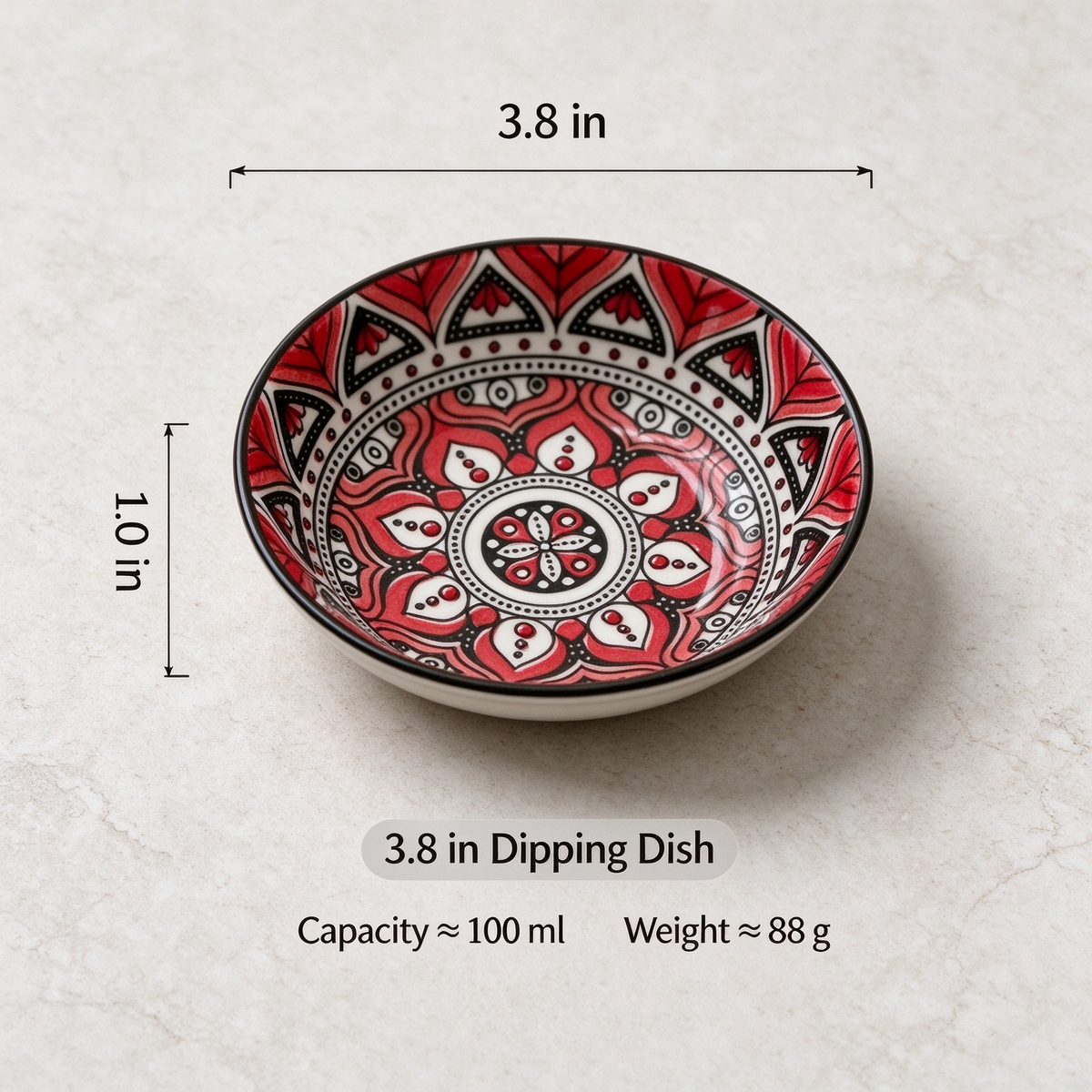 🍽️Round ceramic sauce bowl with colorful geometric patterns