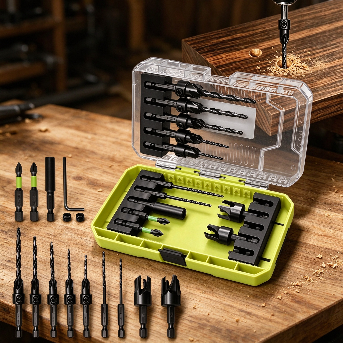 🔩15-Piece Drill Bit Set – 1/4-Inch Hex Shank Countersink and Chamfering Tool