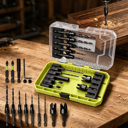 🔩15-Piece Drill Bit Set – 1/4-Inch Hex Shank Countersink and Chamfering Tool