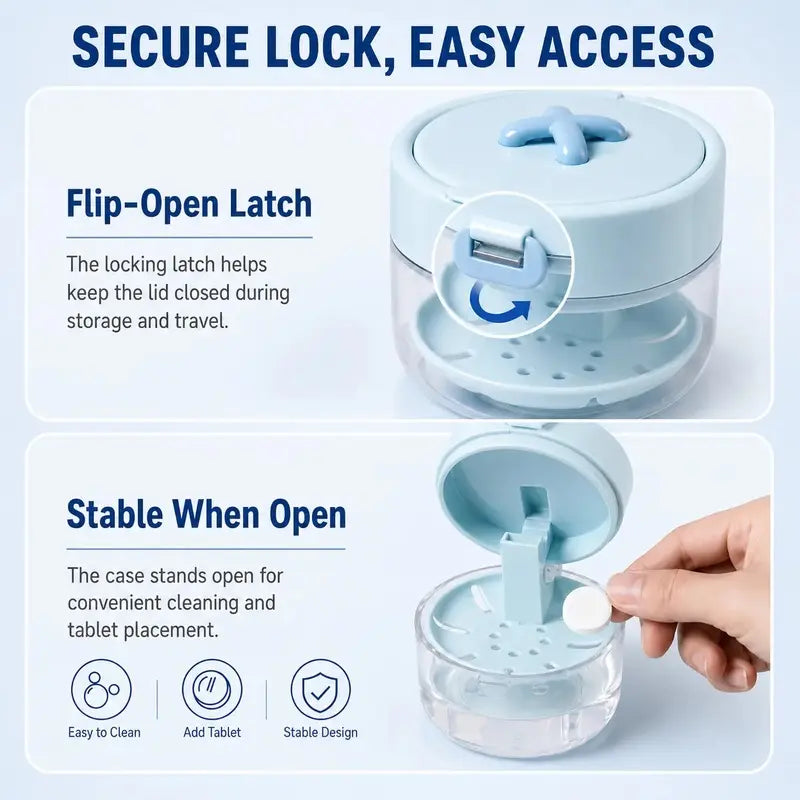 3-in-1 Oral Retainer Cleaner Case Box with Handle Toothbrush Holders