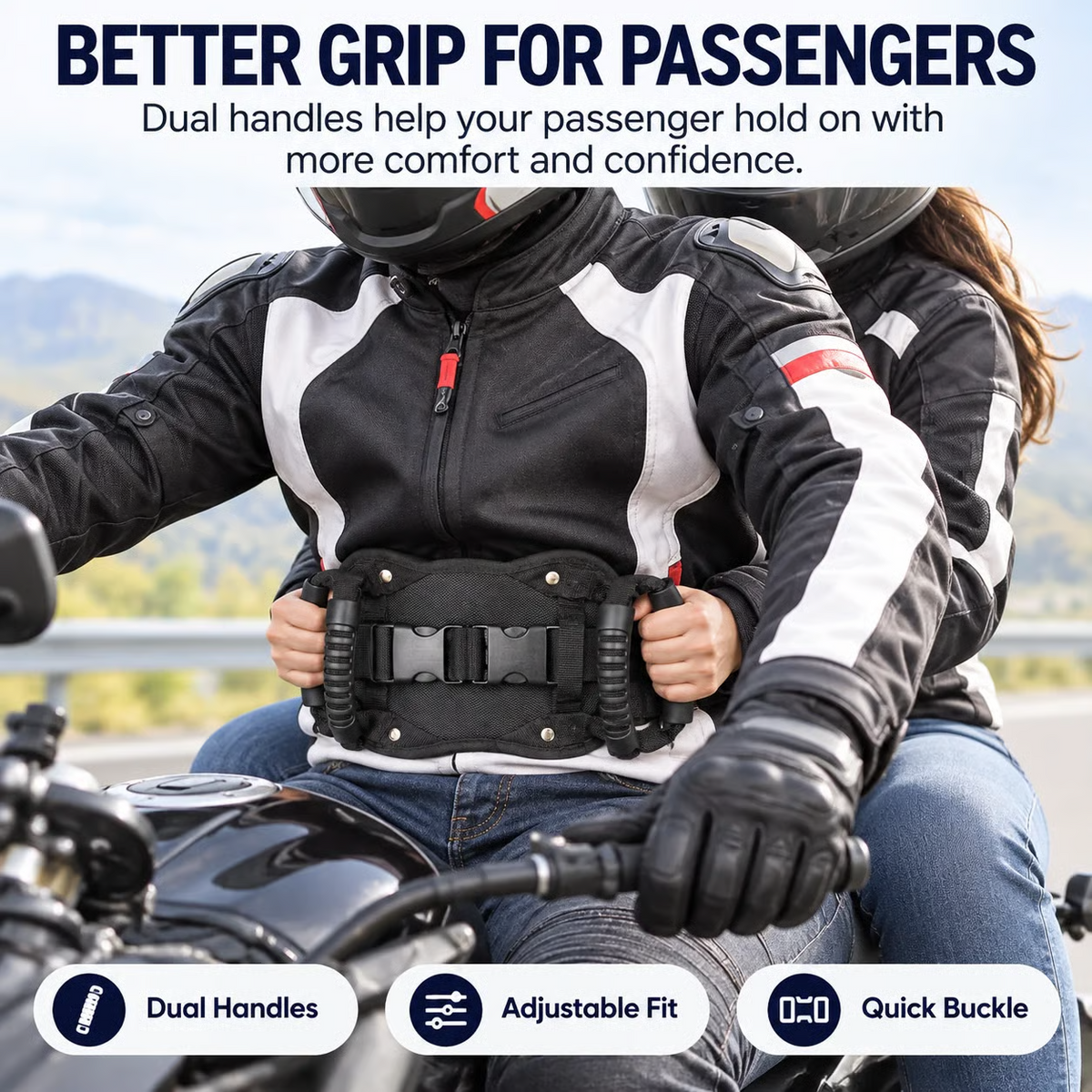 ✊Motorcycle Passenger Grab Handle – Safe, Adjustable Strap-Style Handle