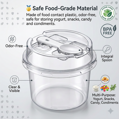 🧩10-piece set Round transparent plastic lid packaging box with spoon