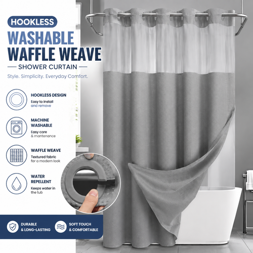✨Hookless Washable Waffle Weave Shower Curtain