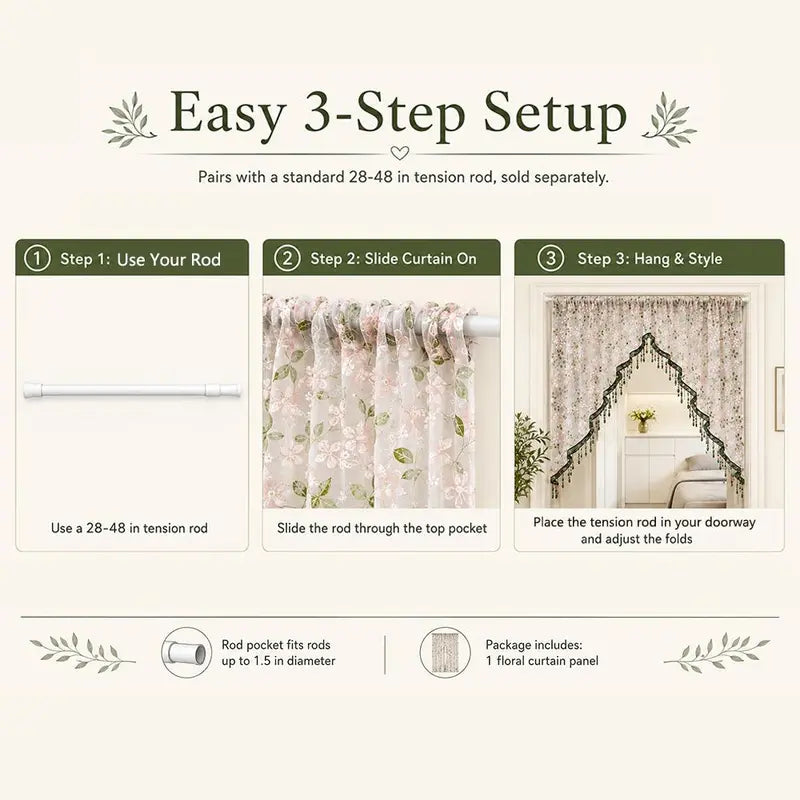 🚫🔨 Hole-free French floral door curtains