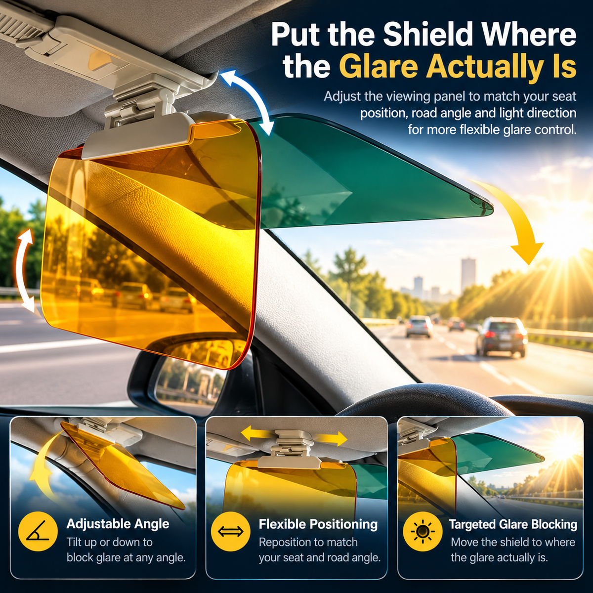 🚘Adjustable Car Anti-Glare Sun Visor, Dual Color Day Night Driving Shield
