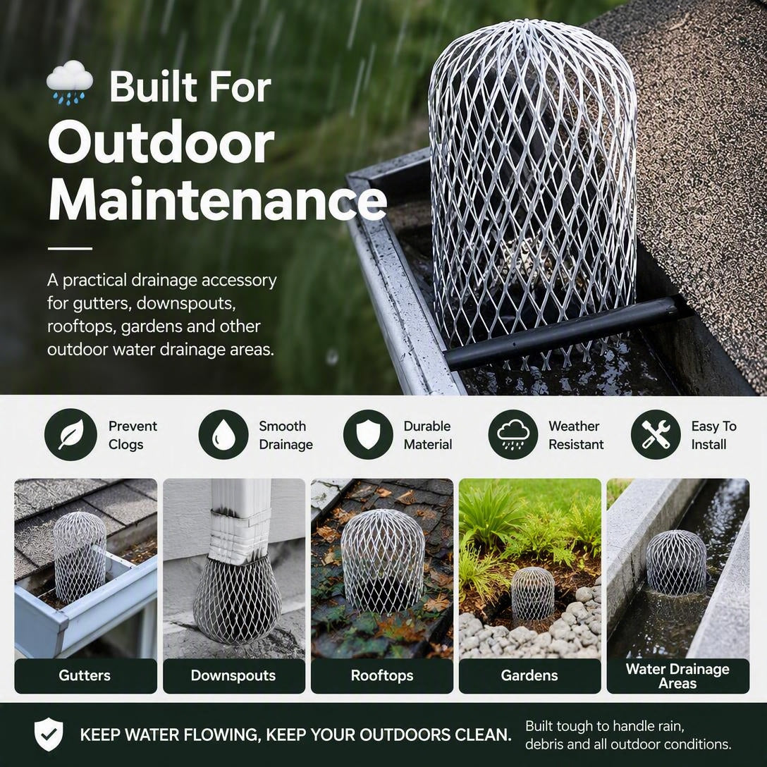Expandable Flexible Metal Mesh Downspout Drain Guard（3Pcs）