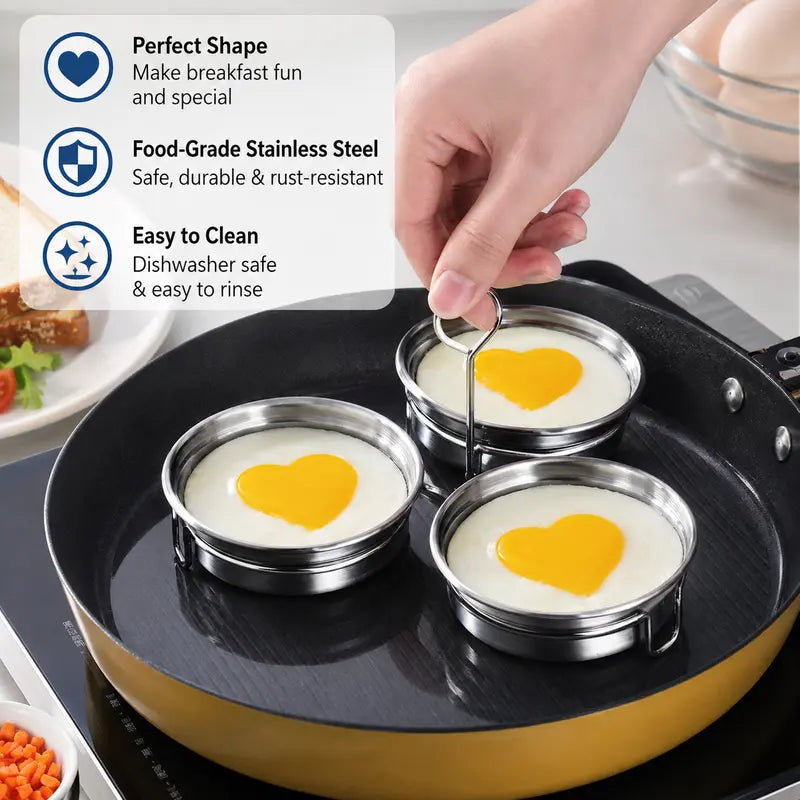 Stainless Steel Egg Poacher, 3 Cavity Steaming Egg Mold with Handle