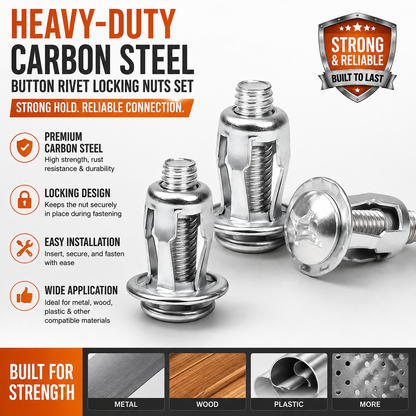 Heavy-Duty Carbon Steel Button Rivet Locking Nuts Set - Durable, Rustproof