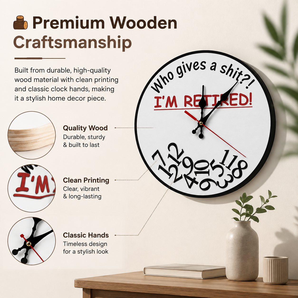 ⏰"Who Gives a Sh*t, I'm Retired!" Funny Wooden Wall Clock