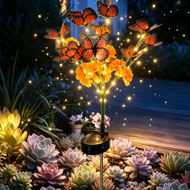 🌼 Beautiful by Day, Glowing by Night — Solar Marigold Butterfly Memorial Garden Lights 🦋