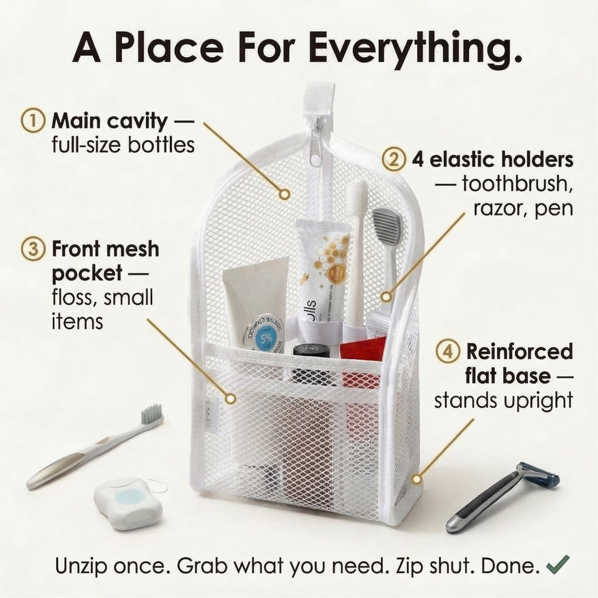 Self-Standing Travel Toiletry Pouch | No Propping, No Digging 🧳