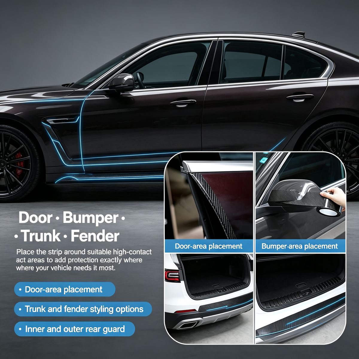 Carbon-Fiber-Style Car Anti-Scratch Protective Strip