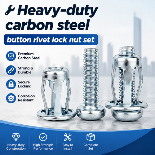 🔧30/60/120Pcs Heavy-duty carbon steel button rivet lock nut set
