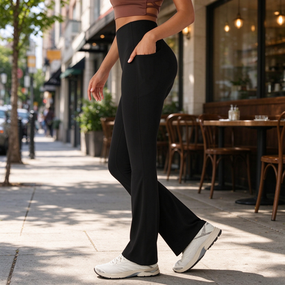 High-Waisted Shaping Bootcut Leggings with Pockets