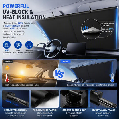 ☀️Windshield sunshade - Adjustable, automatic retractable type
