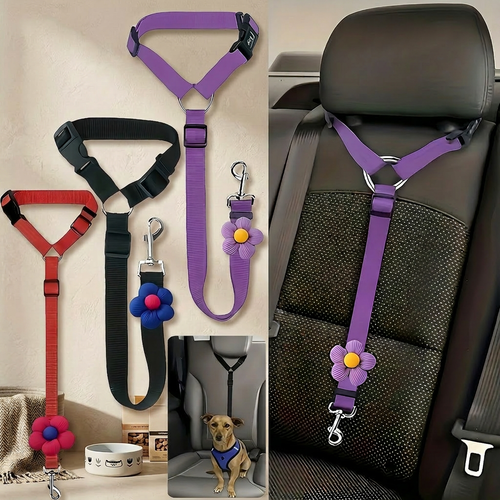 🚗 Adjustable Dog Car Seatbelt Harness