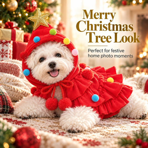 🎄Christmas Tree Pet Cloak Costume | Cute Hooded Dog & Cat Holiday Cape🐶
