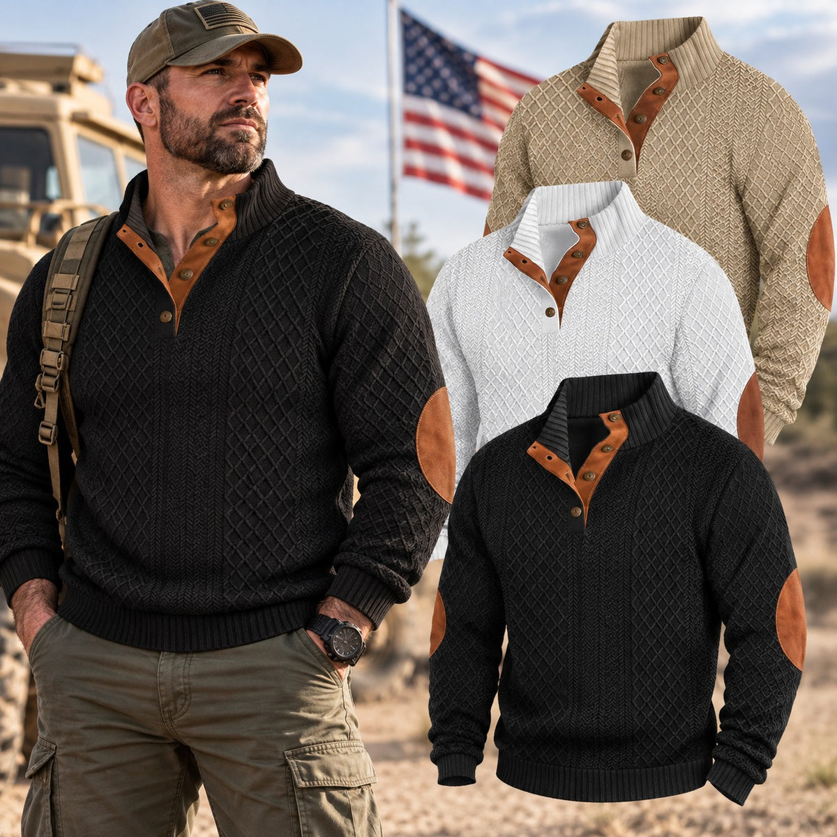 Men's Jacquard Stand Collar Henley Shirt