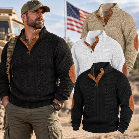 Men's Jacquard Stand Collar Henley Shirt