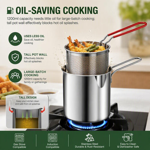 🔥Stainless Steel Deep Fryer &amp; Strainer Pot Set