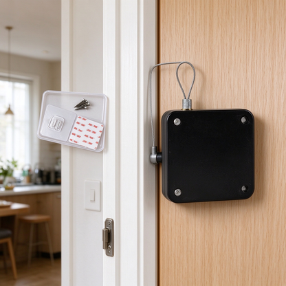 Pull cord automatic door closer