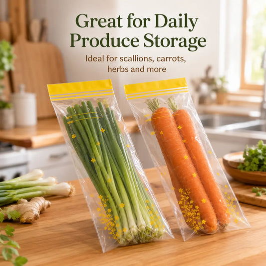 🥬 15-Pack Reusable Produce Storage Bags – Double-Seal Fridge Organizer Pouches