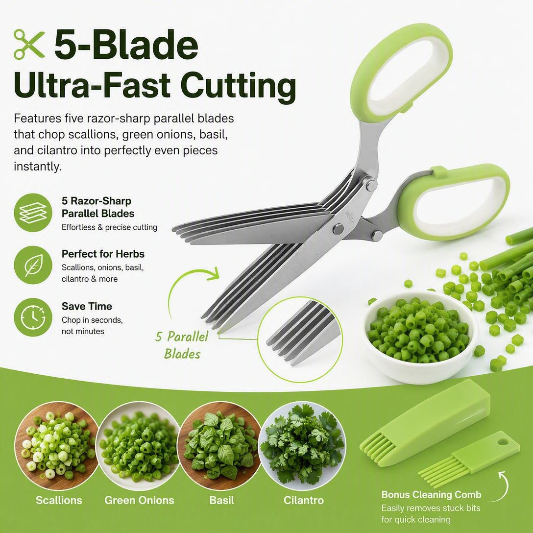✂️5-Blade Stainless Steel Herb &amp; Scallion Scissors