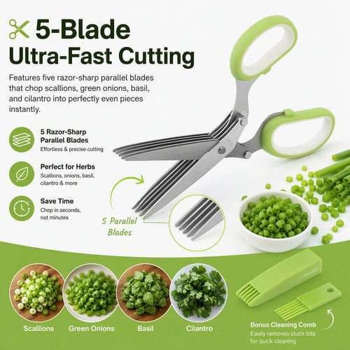 ✂️5-Blade Stainless Steel Herb &amp; Scallion Scissors