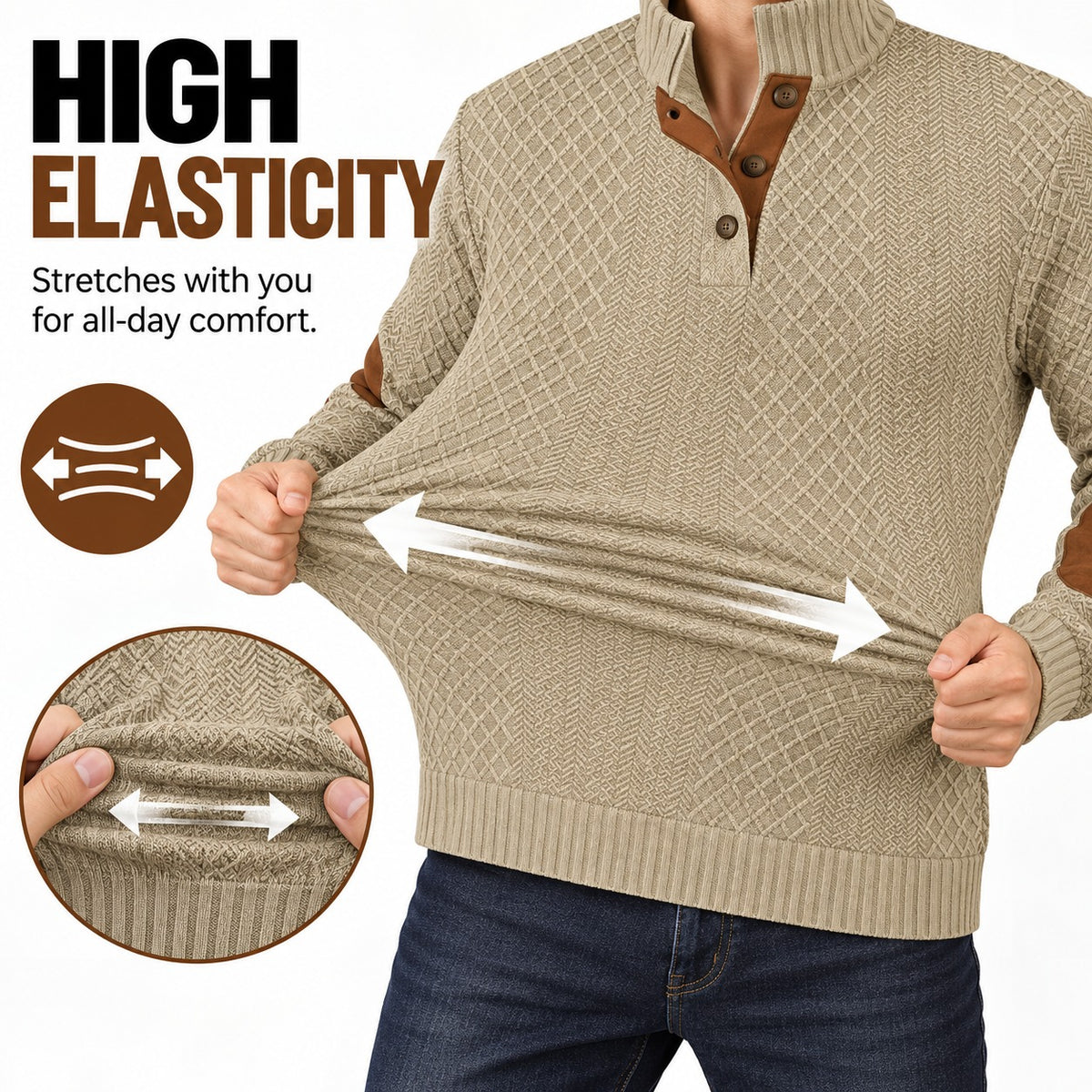 Men's Jacquard Stand Collar Henley Shirt