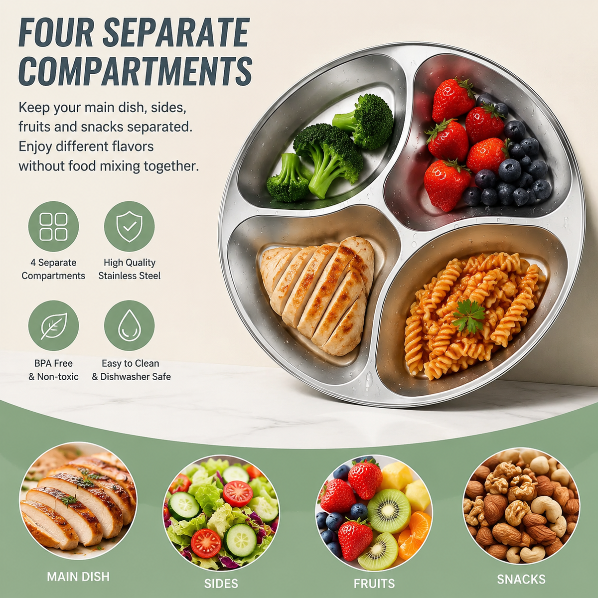 Stainless Steel Multi-Functional Food Tray