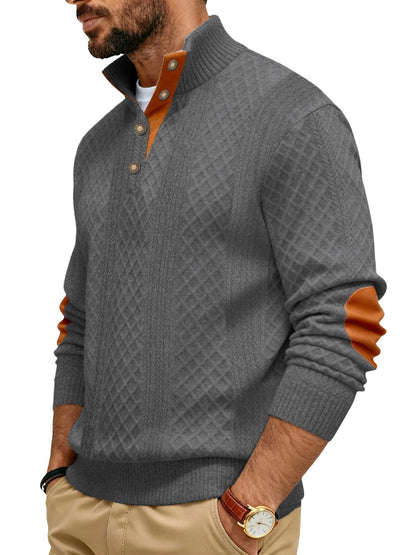 Men's Jacquard Stand Collar Henley Shirt