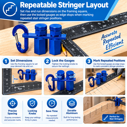 Positioning Stop Clamps for Stair Stringer, Rafter Layout & Circular Saw Guide