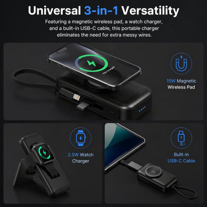 ⚡3-in-1 foldable rechargeable portable power bank