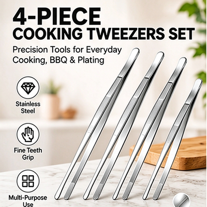 4-Piece Stainless Steel Precision Cooking Tweezers