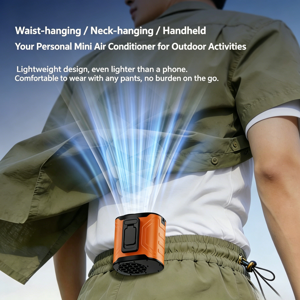 💨 Wearable Portable Waist Fan with Cellphone Stand and Double Clips