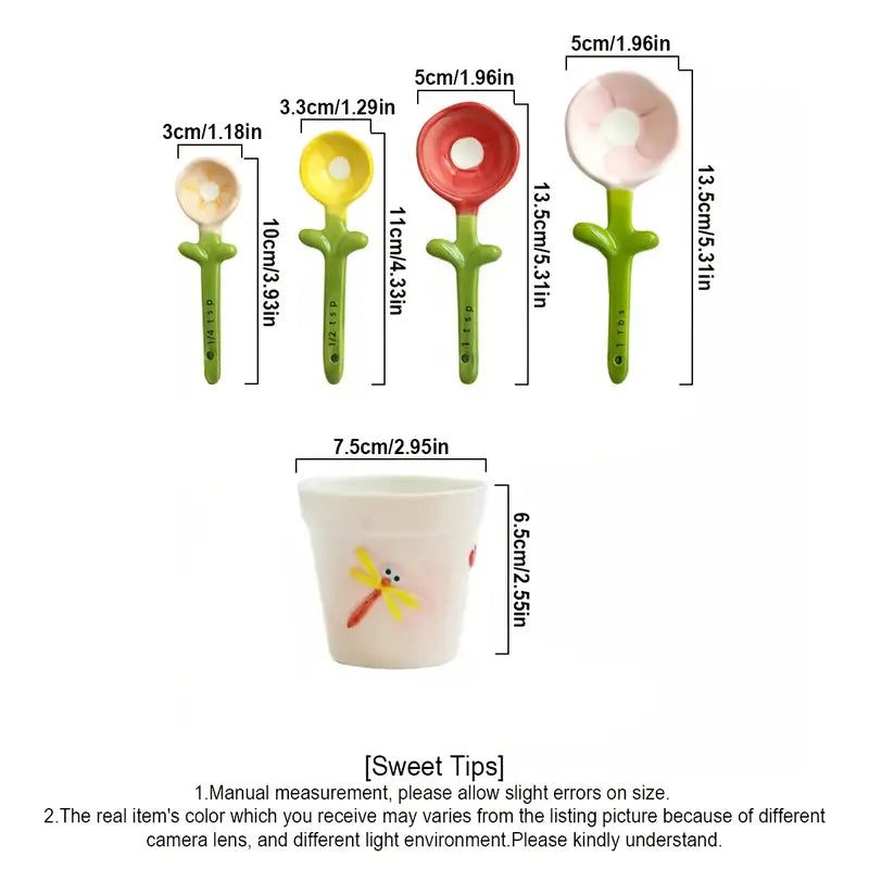 🏺Decorative flowerpot ceramic measuring spoon set with storage base