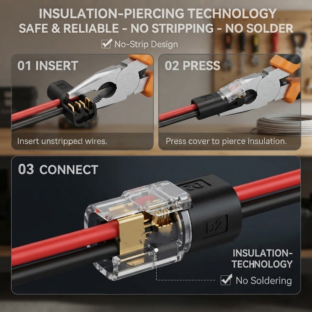 D2 2-Pin No-Strip Quick Wire Connectors – 50PCS / 25 Pairs