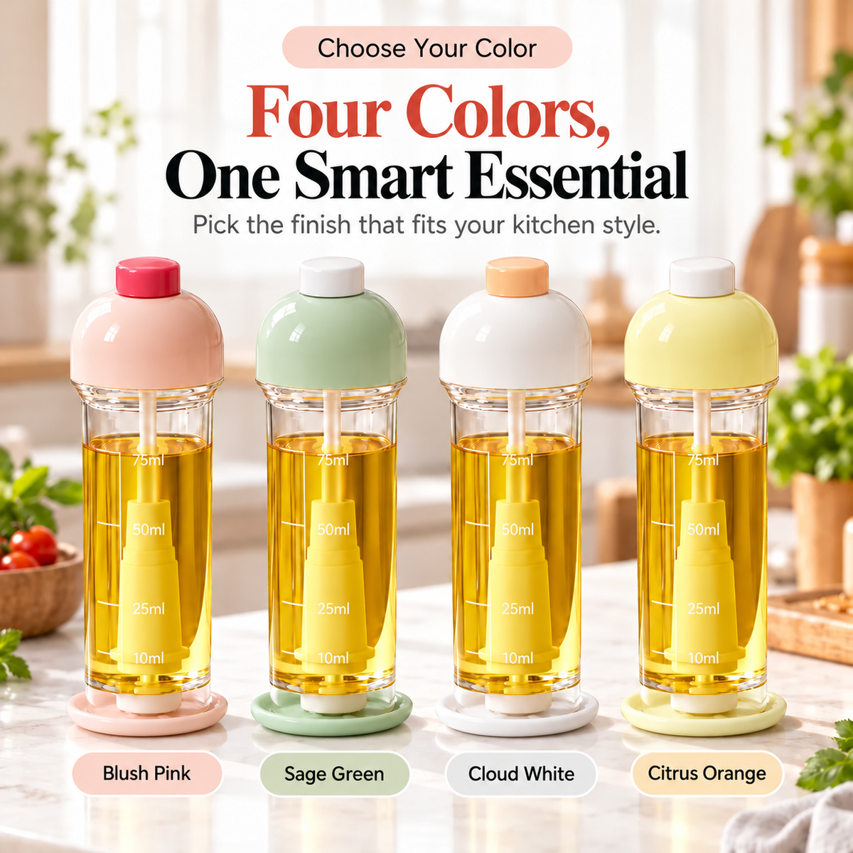 Vertical Downward Oil Sprayer Mister for Air Fryer & Cooking – Bottom Dispensing Fine Mist Olive Oil Bottle with Measurement Scale & Base Stand