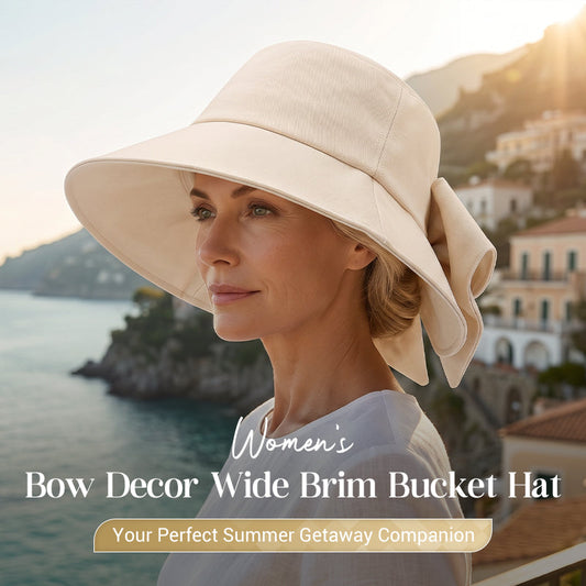 👒Summer Hot Sale☀️Women's Bowknot Wide Brim Sun Protective Hat