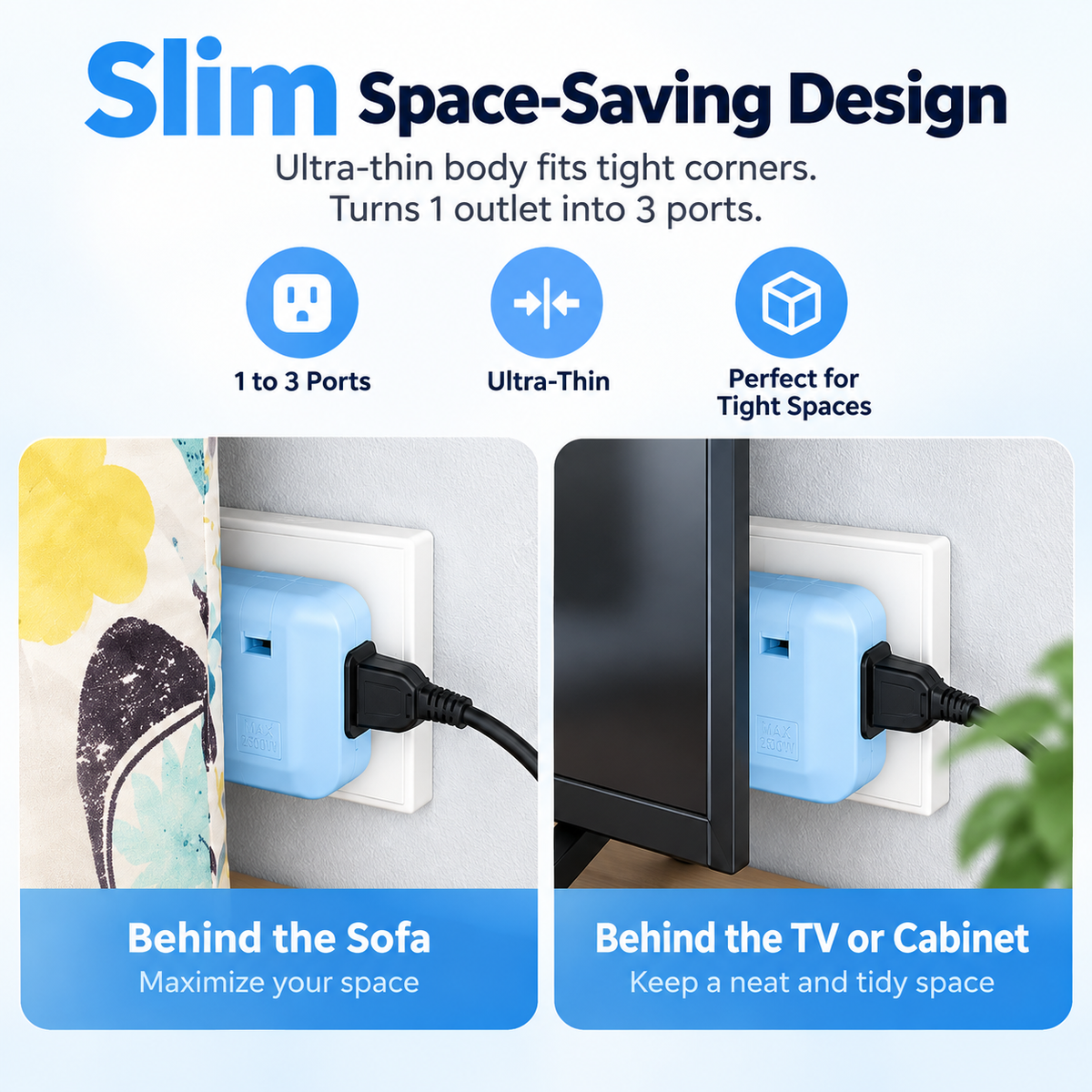 🔌3-in-1 foldable concealed socket - with USB port
