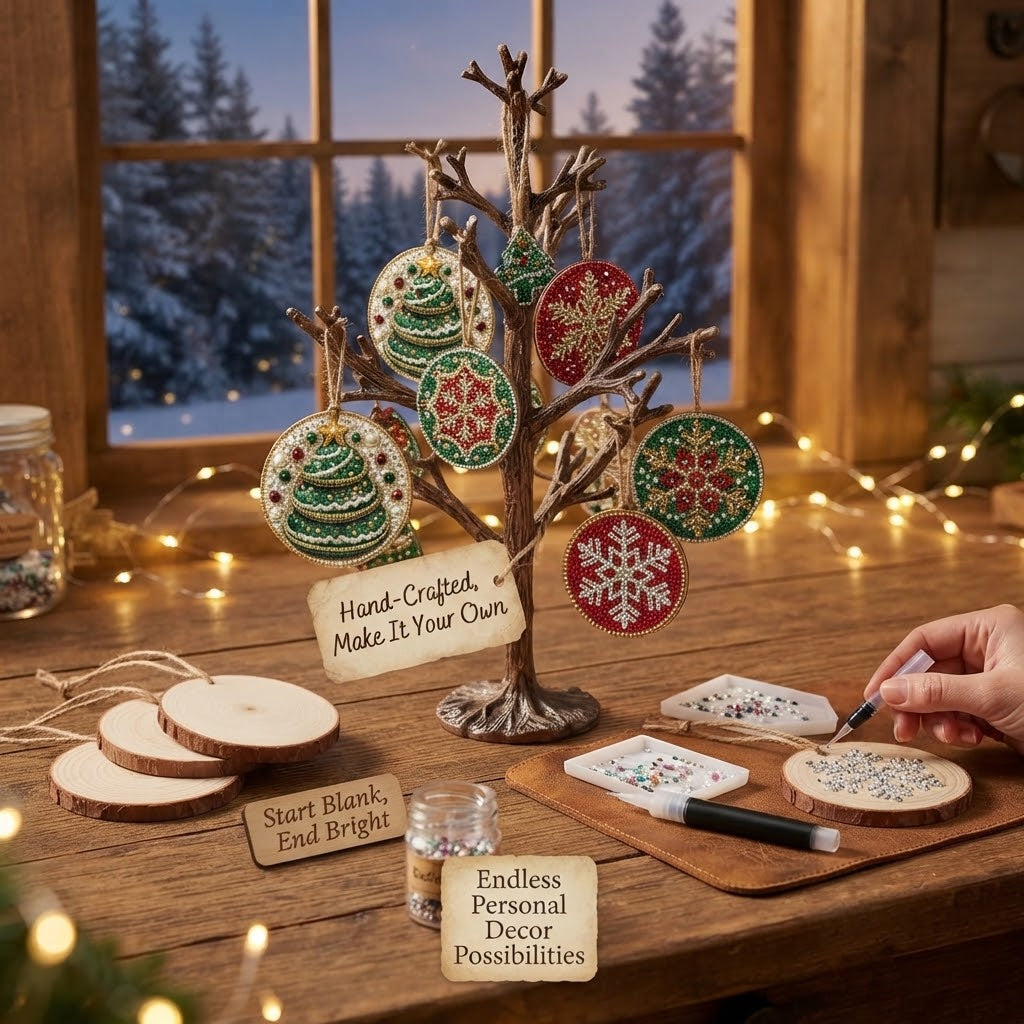 6-piece Christmas wooden diamond art ornament set