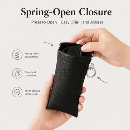 Buy three get one free🎒 PU Leather Eyeglass Pouch with Key Ring - Spring-Open Portable Glasses Case ✨