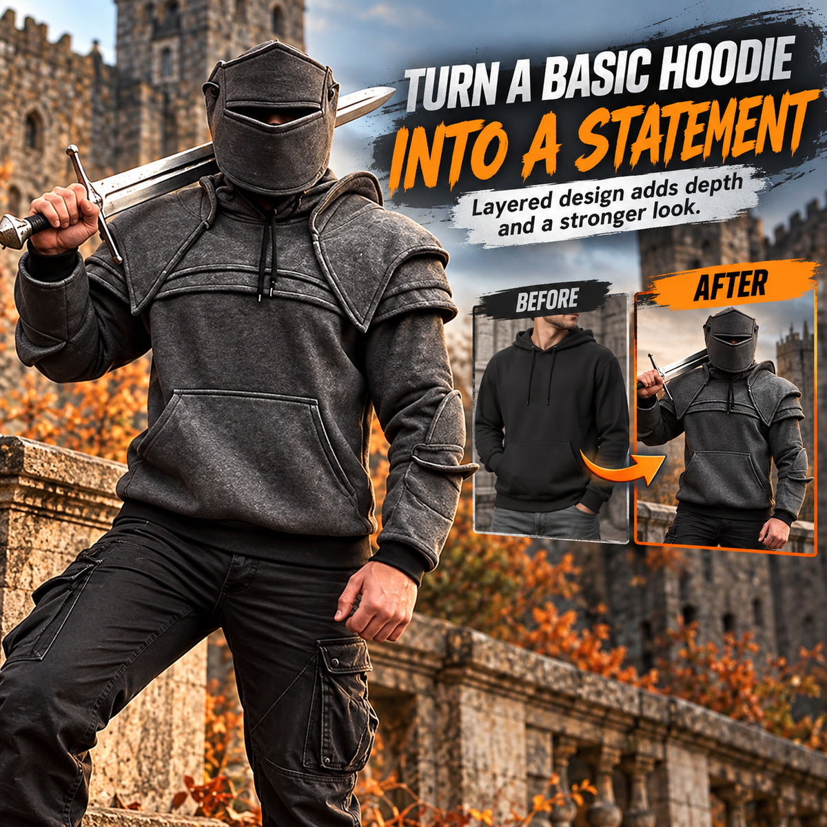 ⚔️ The Dark Armor Knight Hoodie – Tactical Medieval Streetwear