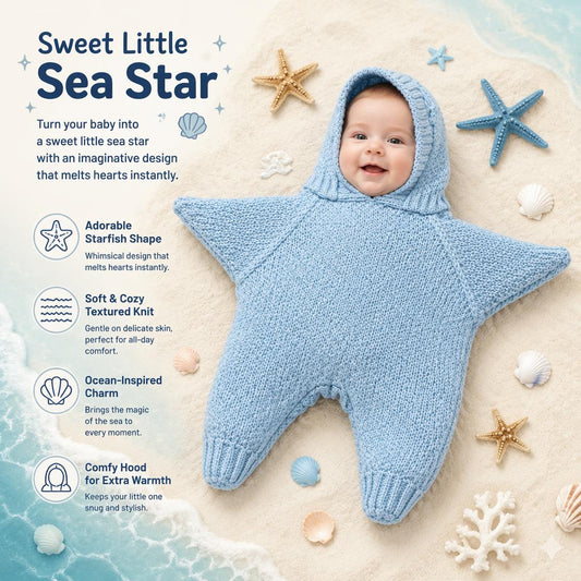 👶Baby starfish knitted bodysuit – cute hooded photo outfit