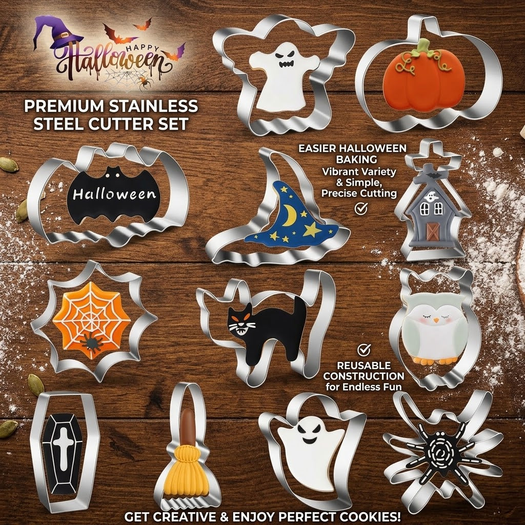 🎃Halloween Stainless Steel Cookie Cutters – 12 Spooky Shapes